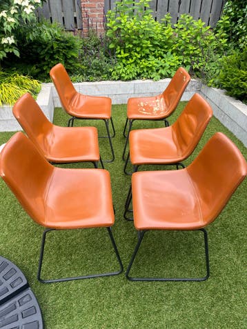 Set van 6 eetkamerstoelen, cognac kleurig