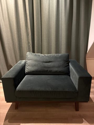 Donkergroene loveseat / fauteuil velvet - gratis op te halen