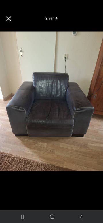 2 Donkerblauwe Leren Fauteuils - Jan des Bouvrie