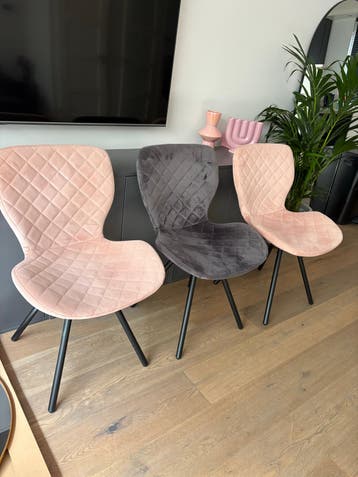 Set van 3 eetkamerstoelen - roze en grijs