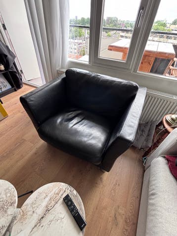 Comfortabele Leren Stoel - Zwart (loveseat)