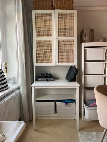 IKEA Platsa kast met bureau en rieten deuren