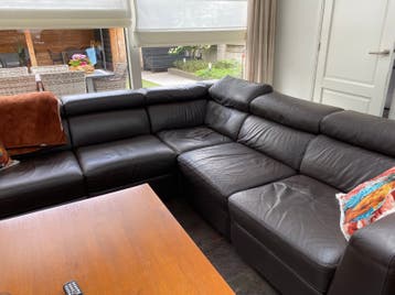 Lederen hoekbank 250 bij 250 donker bruin