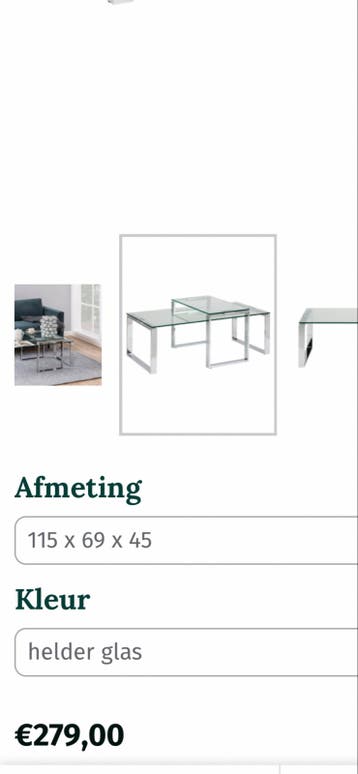 Salontafel set van glas en metaal