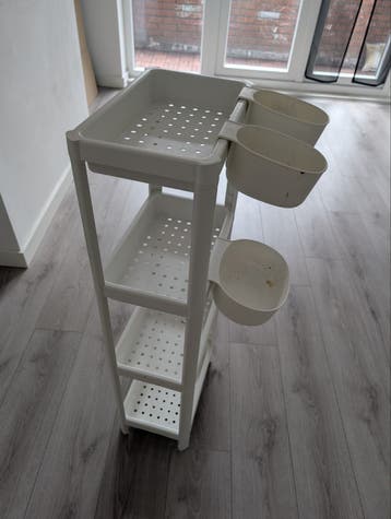 Witte kunststof opbergrek met bakjes