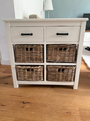Ladekasten Valerie met 4 rieten manden - off-white