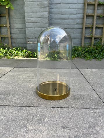 Glazen stolp met messing voet - 25 cm hoog, 14 cm breed
