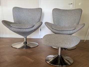 2 Grijze Fauteuils met Voetenbank - Pronto - Uitwisbare hoes