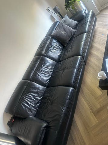 Zwarte Leren Bank - Comfortabel en Ruim 296 lang