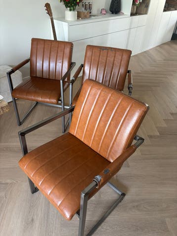 6 stoelen, bruin leer en metaal, gratis afhalen Culemborg