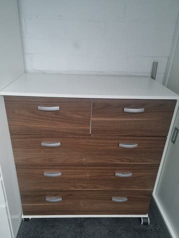 Commode met 6 laden - Wit/Houtnerf