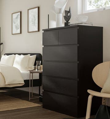 MALM Ladekast 6 lades, zwartbruin, 80x123 cm