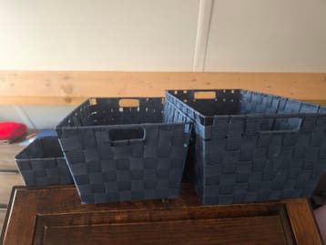Set van 3 donkerblauwe opbergmandjes