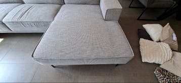 Grote U-vormige hoekbank Calira - Stof - Beige/Wit
