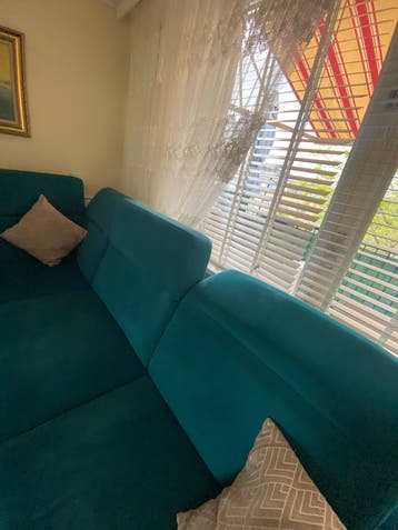 Turquoise Hoekbank met Slaapfunctie en Opbergruimte