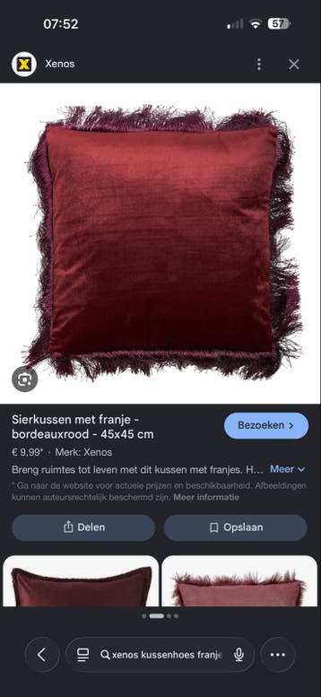 GEZOCHT Xenos kussensloop bordeauxrood met franje