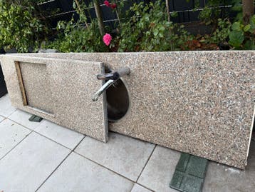 Granieten aanrechtblad met wasbak - Hoekkeuken 230x60/150x60