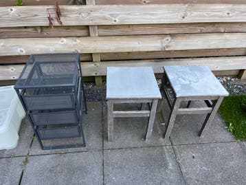 Metalen ladekastje en 2 bijzettafeltjes grijs