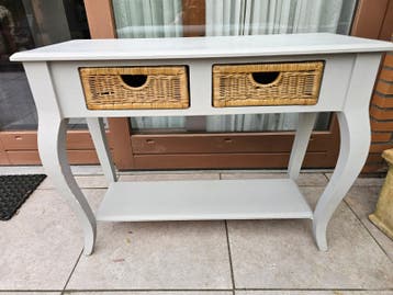 Sidetable met 2 rieten manden - Grijs