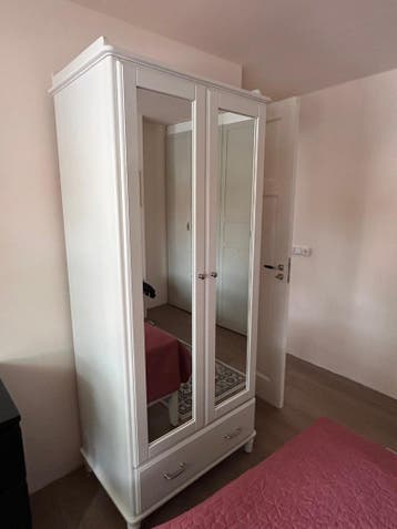 GRATIS TYSSEDAL Kledingkast, wit/spiegelglas, 88x58x208 cm
