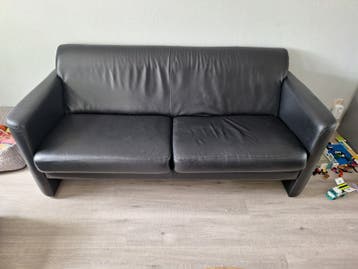 Zwarte leren tweezitsbank - 185 cm breed