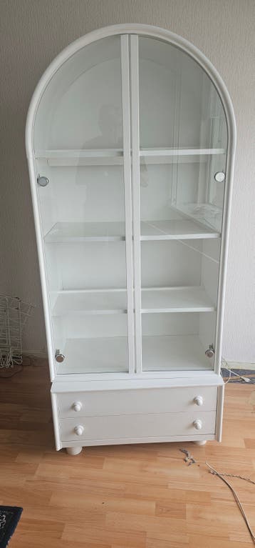 Witte Vitrinekast met Glazen Deuren en Lades