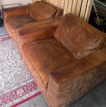 Gratis af te halen. 2X LOVESEAT 1,5p leer cognac