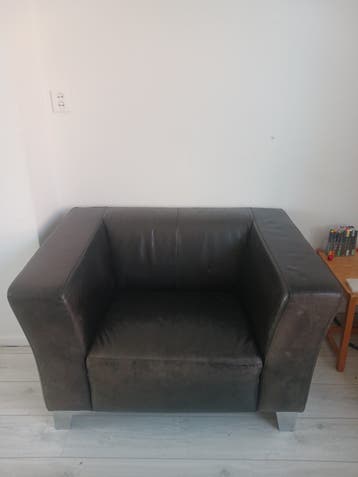 Leren fauteuil en bankstel - Donkerbruin