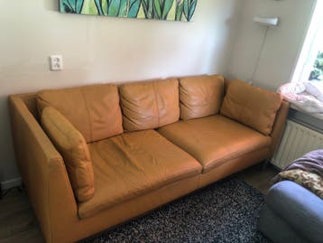 Comfortabele 3-zits leren bank - Okergeel