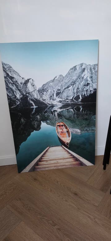 Prachtige Canvas Print: Bergmeer met roeiboot