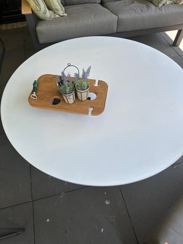 Rond glazen  tuin  tafelblad wit 140 cm, 8 mm dik