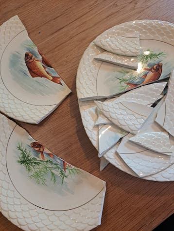 Gebroken borden voor mozaïek - 4 stuks met vissenprint