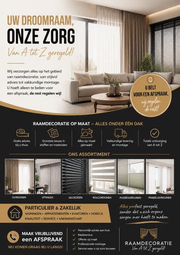 Raamdecoratie specialist,  advies is vrijblijvend!