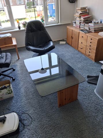 Salontafel met rookglas en zwart onderstel - 70x120 cm