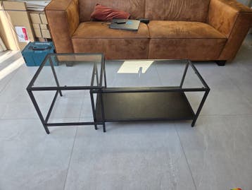 Salontafel bijzettafel 2 delig glazen blad, (ikea vittsjö)