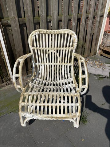 Vintage rotan stoel, half goud geverfd
