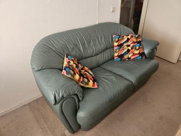 Comfortabele 2-zits leren bank - Grijsgroen