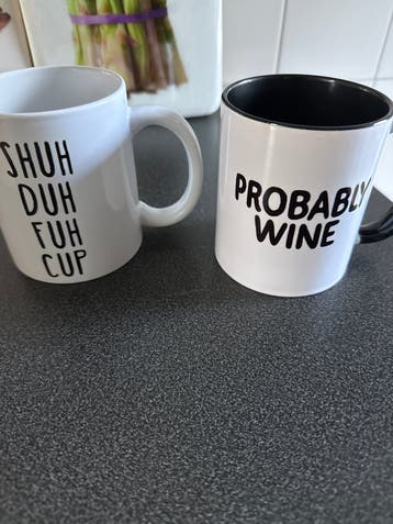 Set van 2 grappige mokken: 'Shuh Duh Fuh Cup' & 'Probably Wi