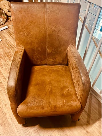 6 Eetkamerstoelen op wieltjes - Bruin leerlook