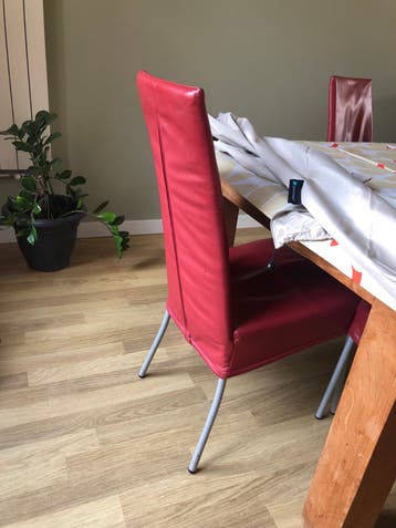 6 rode leren eetkamerstoelen