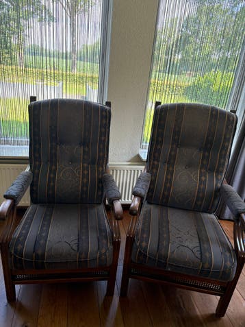 Set van 2 klassieke fauteuils met gestreepte bekleding