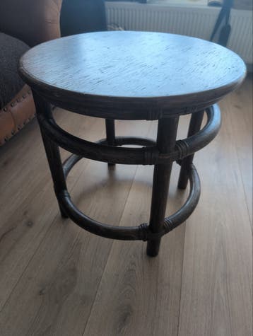 Vintage rotan koffietafel, rond, donkerbruin