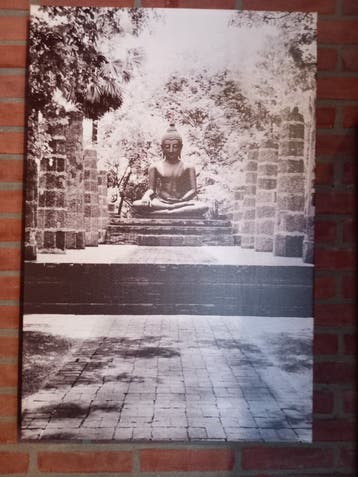 Boeddha beeld op canvas - Zwart-wit fotografie