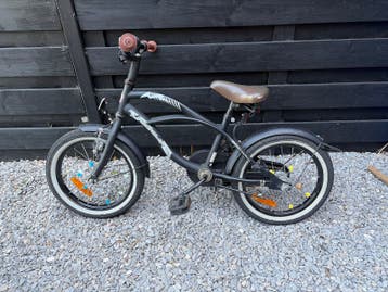 Kinderfiets 16 inch - Zwart met bruin zadel