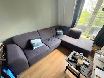 GRATIS OPHALEN Blauw-grijze hoekbank met longue