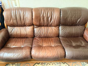 Vintage Leren Bankstel (3-zits en 2-zits) met Houten Frame