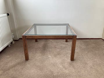 Koffietafel strak model eiken met glas
