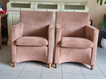 Leolux fauteuils zalmkleurig (set van 2)
