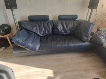 2x Donkerblauwe Leren Designer Banken - Gratis Afhalen