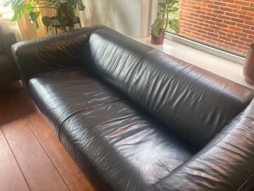 Zwarte leren bank - 180 cm breed